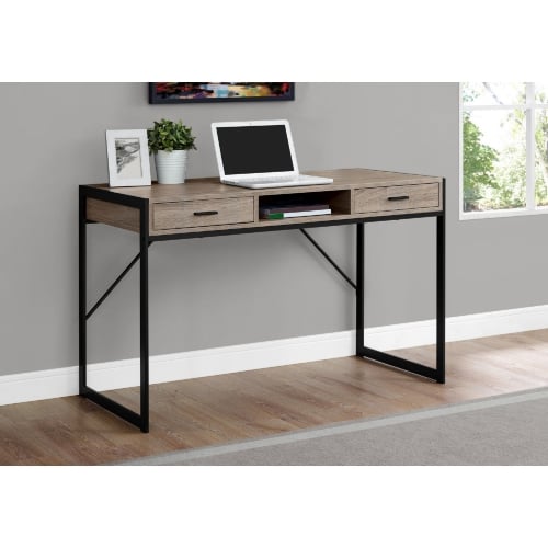 48" Computer Desk in Dark Taupe & Black Metal